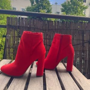High heeled red boots